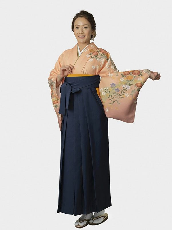 卒業式用レンタル訪問着 オレンジ 袴 紺無地 | レンタルきもの和服美